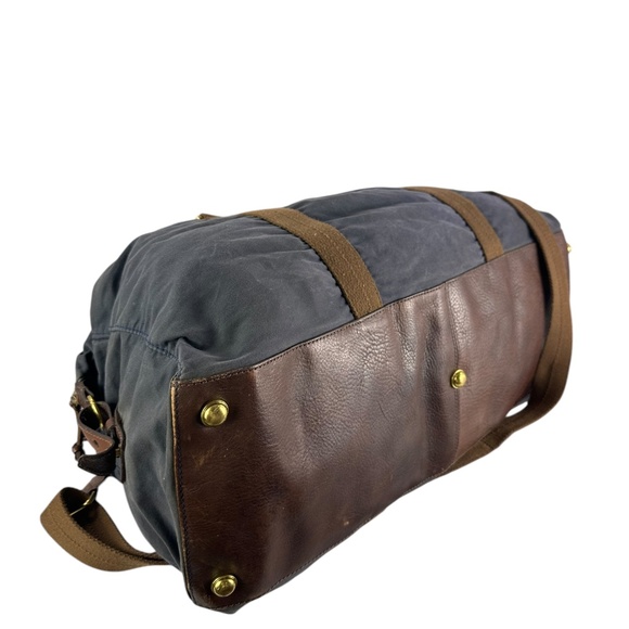 HTF Genuine J CREW Abingdon Weekender Navy Blue Waxed Canvas Leather Duffle Bag - Picture 8 of 13